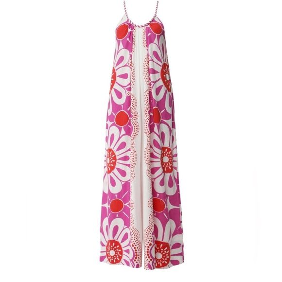 FARM Rio Maia Floral Jumpsuit Pink Rope Trim Wide Leg Resort L - Picture 2 of 7
